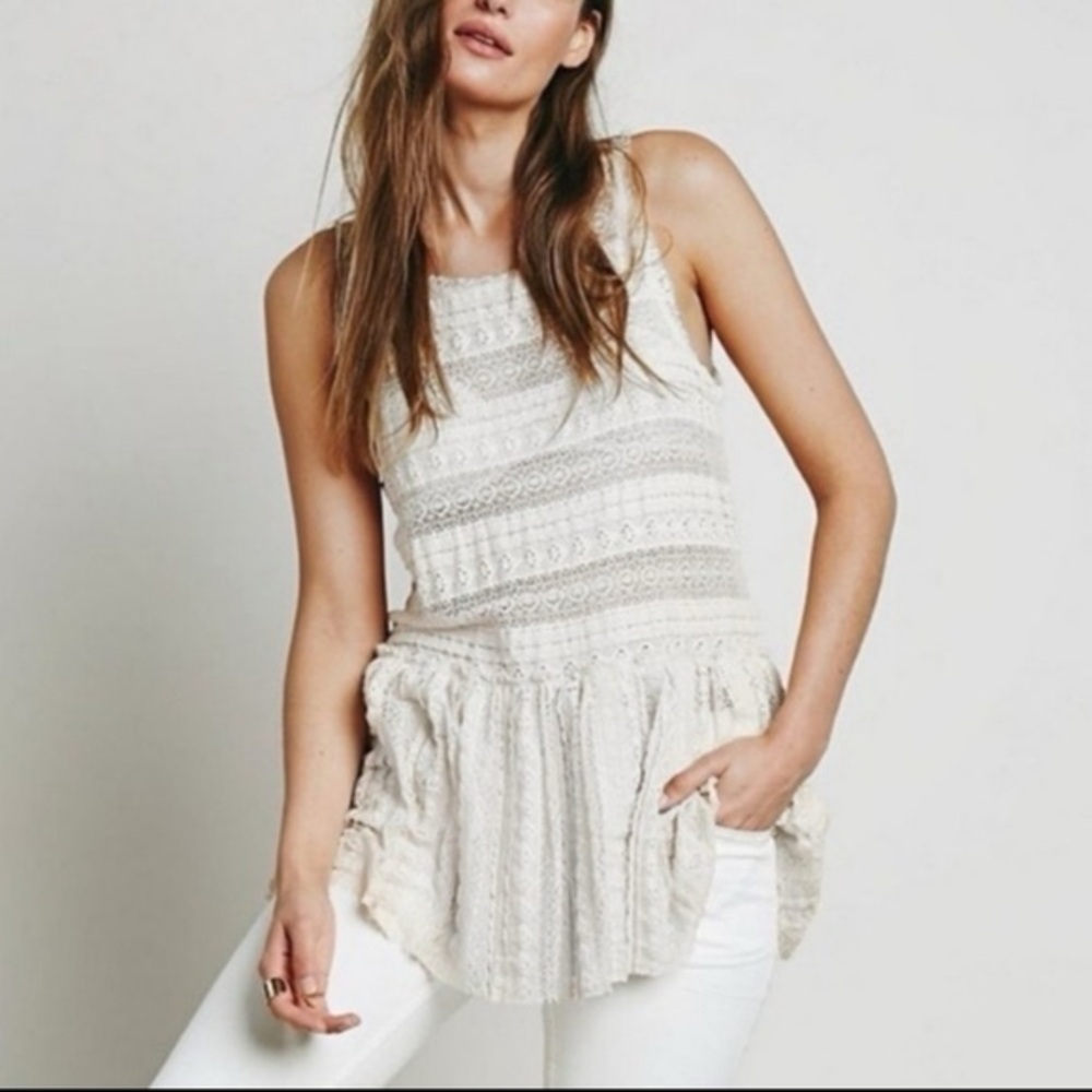 Intimately Free People Pucker Up Peplum Lace Tank Size Small